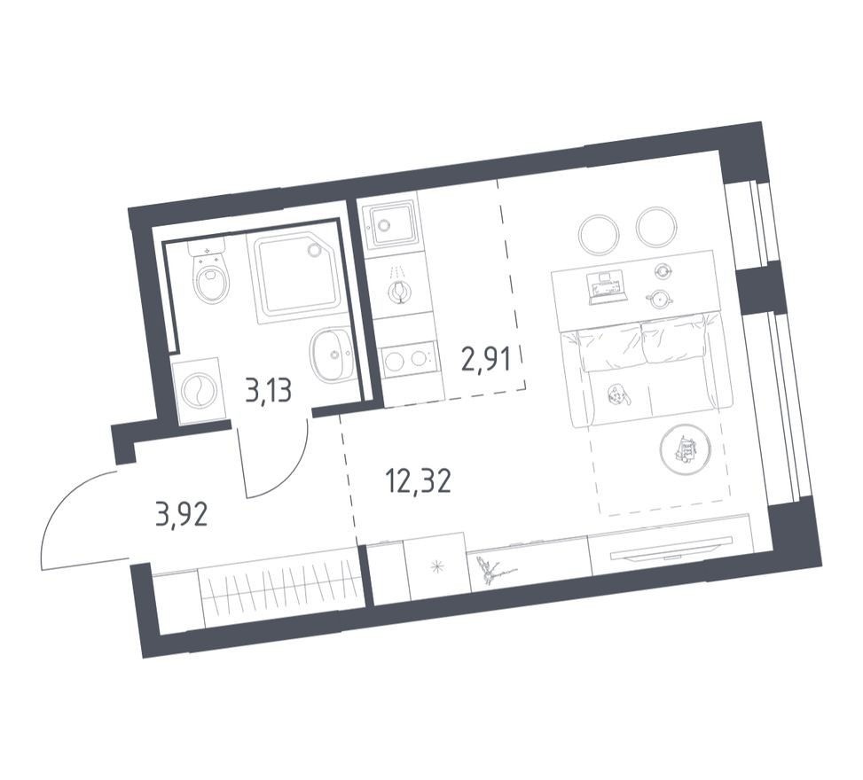 Студия-квартира, 22.3 м²