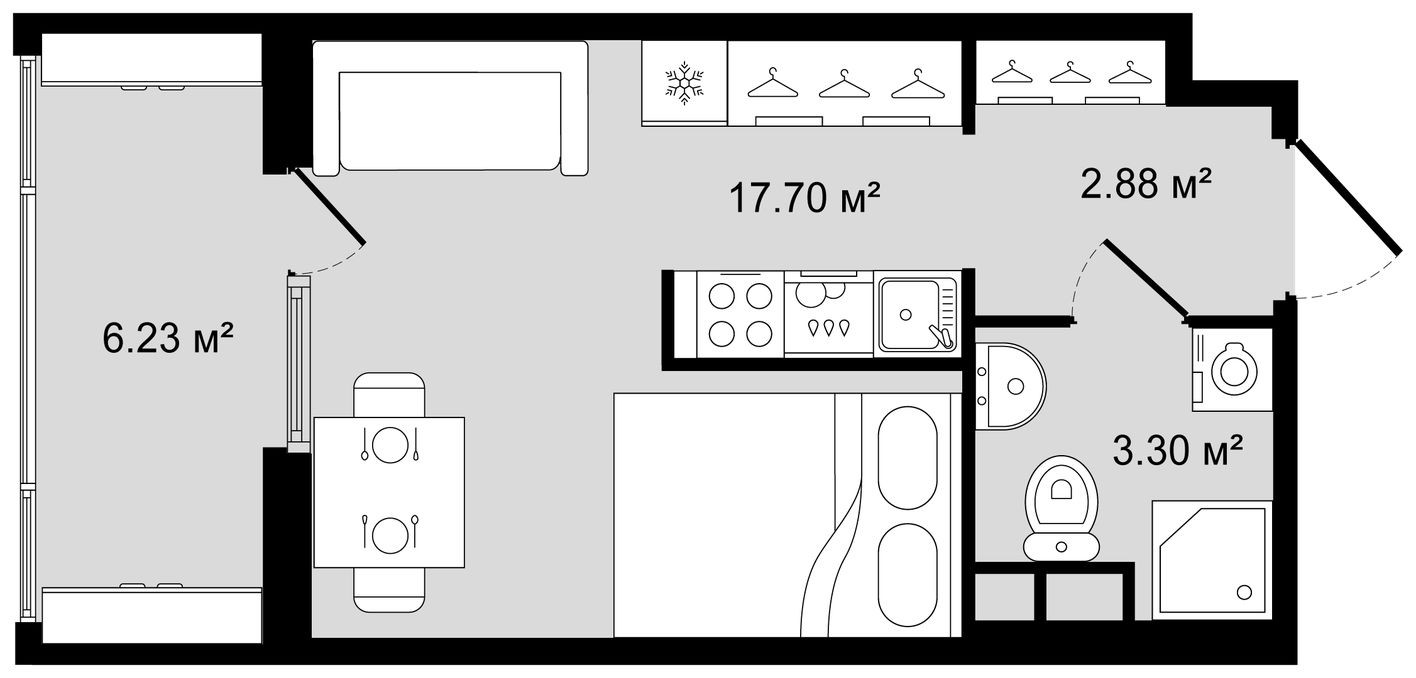 Планировка — Студия-квартира, 27.0 м²