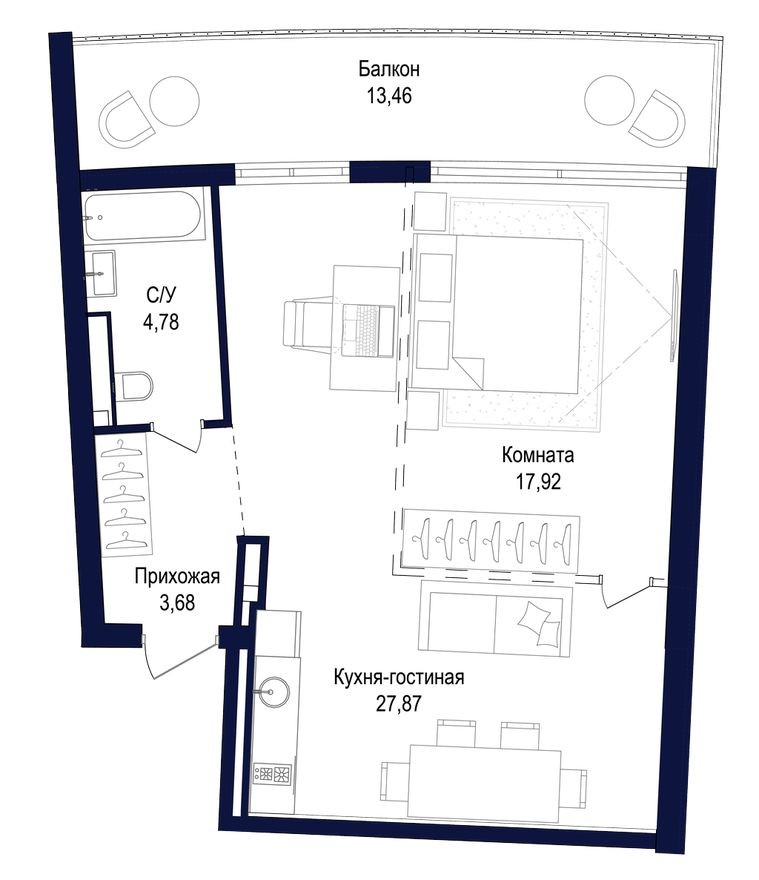 1к. квартира, 67.7 м²
