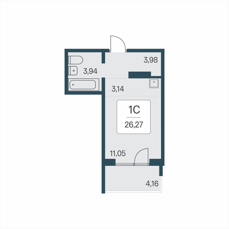 Студия-квартира, 26.3 м²