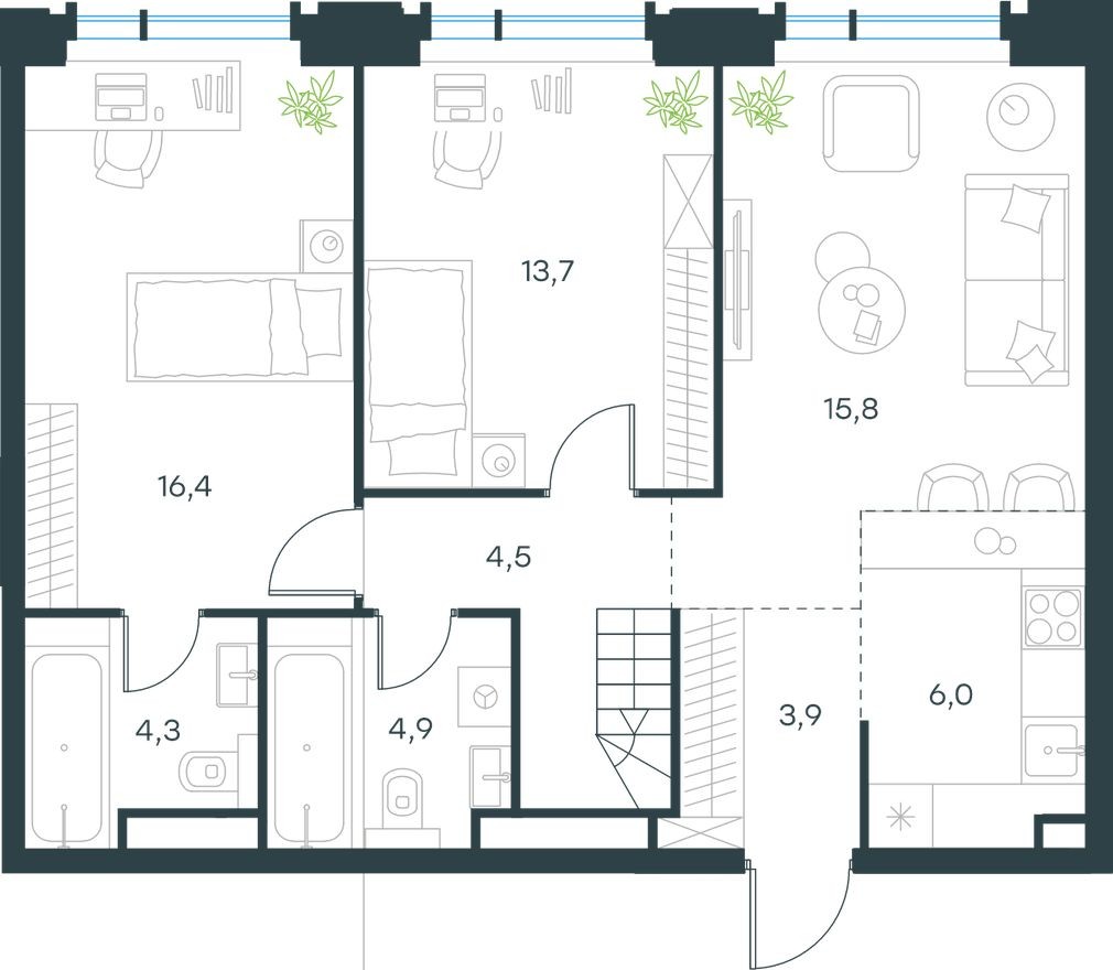 3к. квартира, 71.0 м²