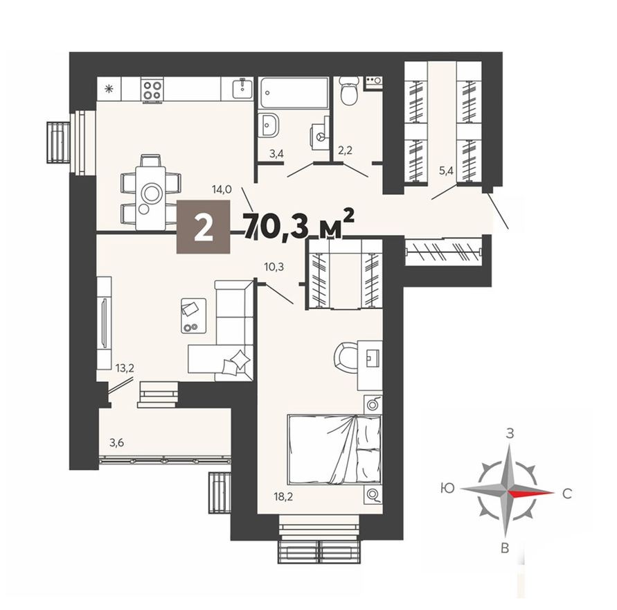 2к. квартира, 70.3 м²