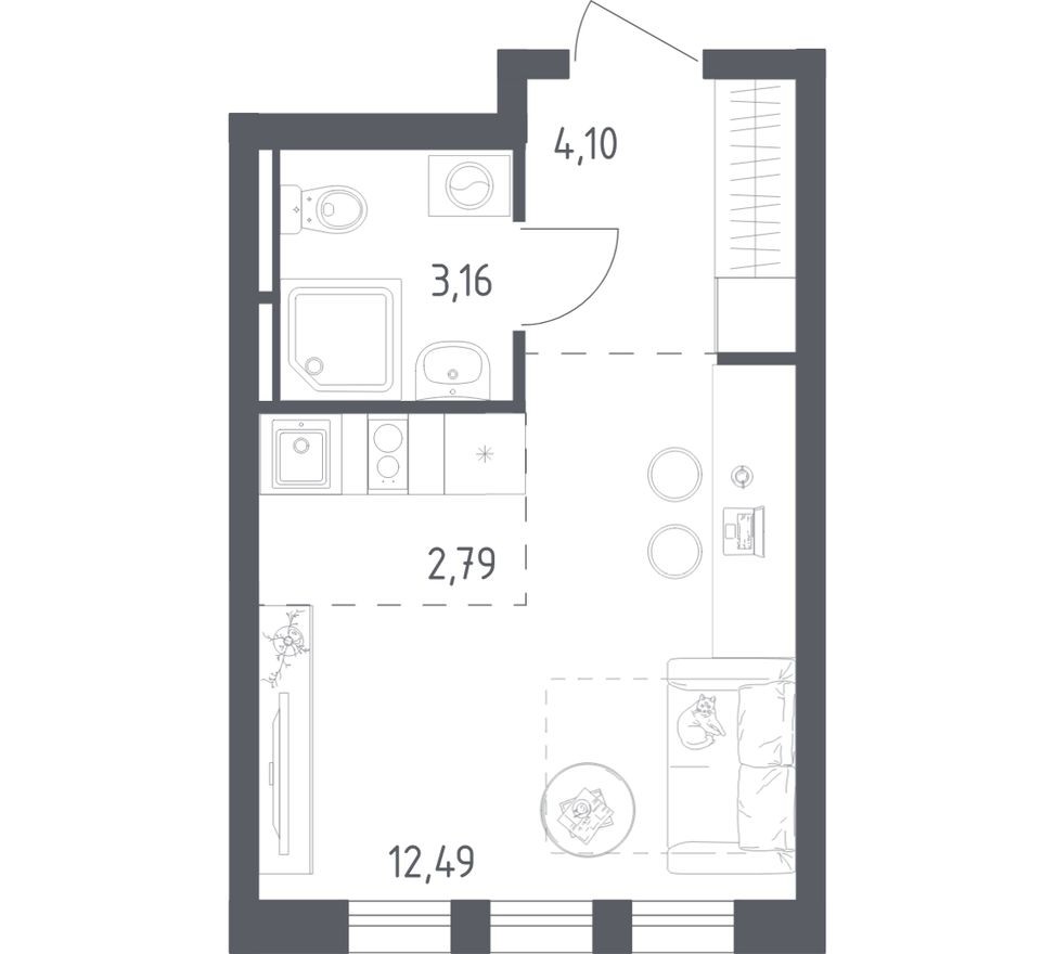 Студия-квартира, 22.5 м²