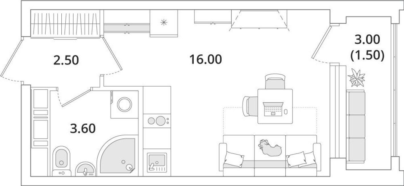 Студия-квартира, 23.8 м²