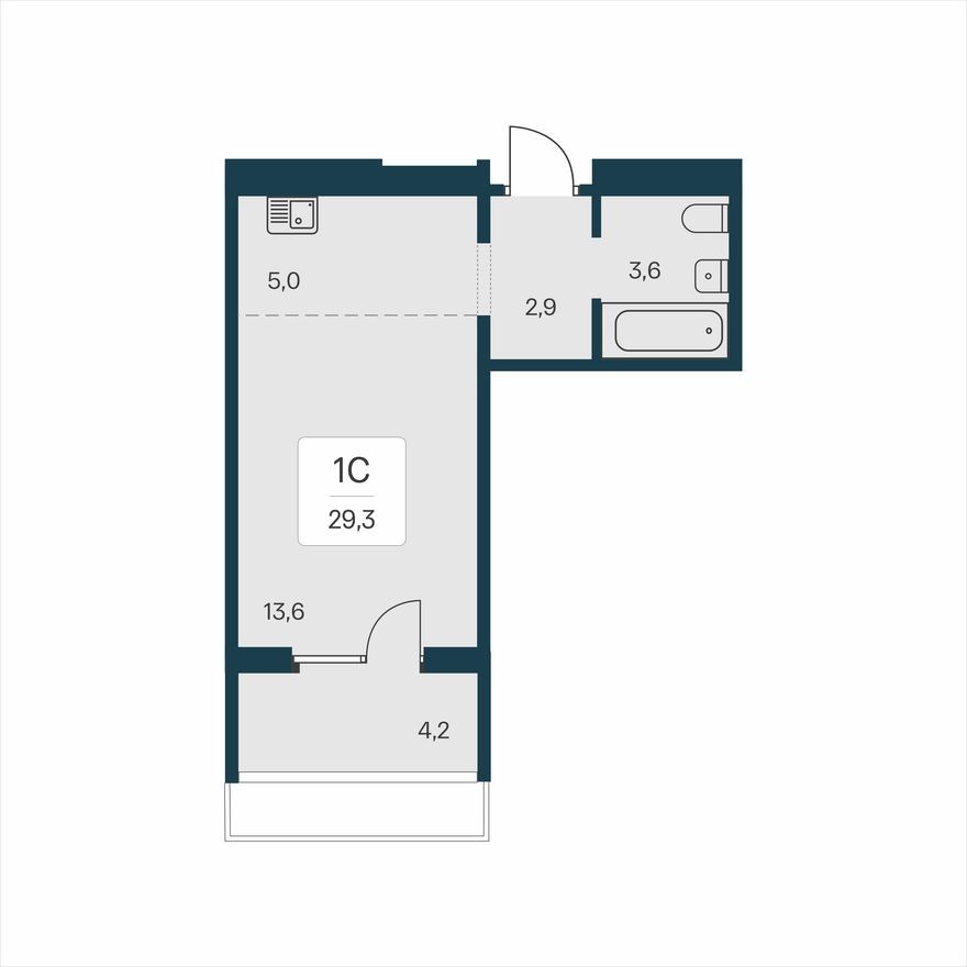 Студия-квартира, 29.3 м²