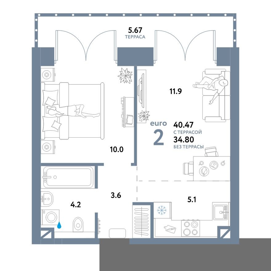 2е квартира, 40.5 м²