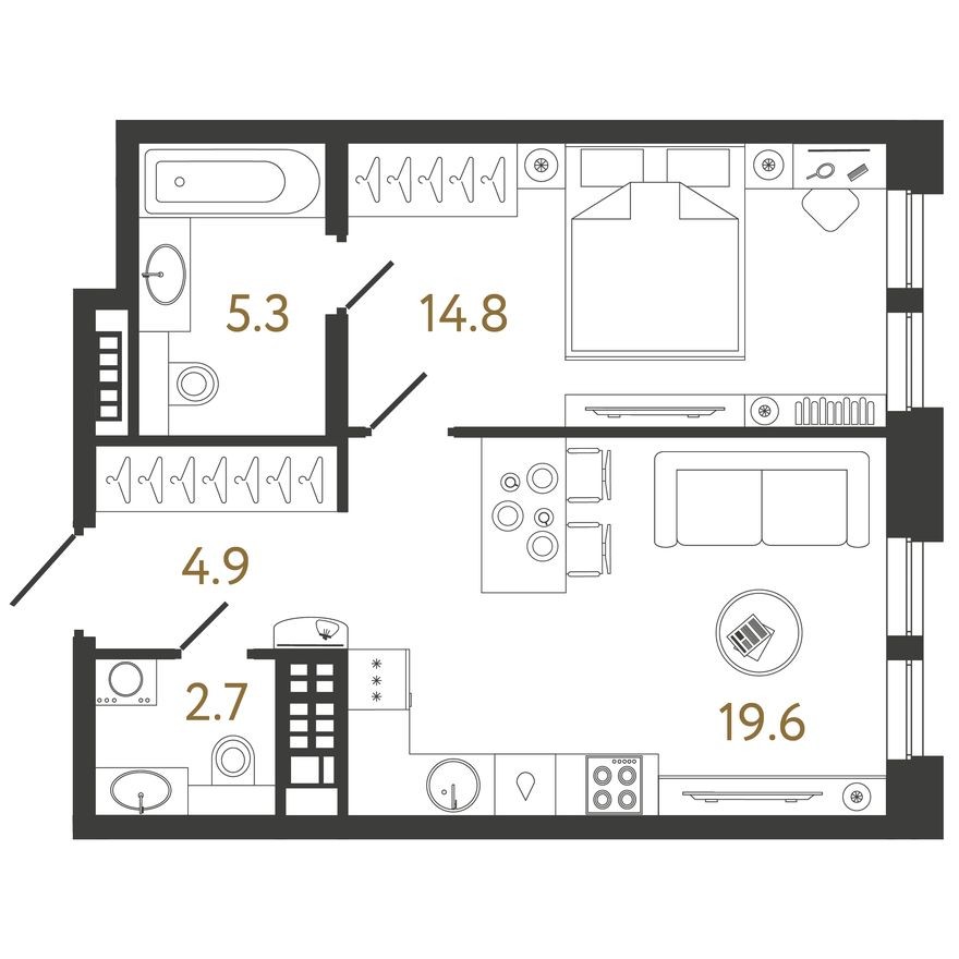 1к. квартира, 47.3 м²
