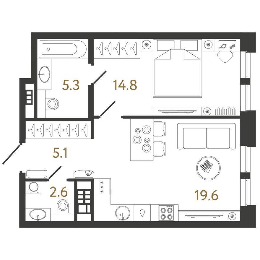 1к. квартира, 47.4 м²
