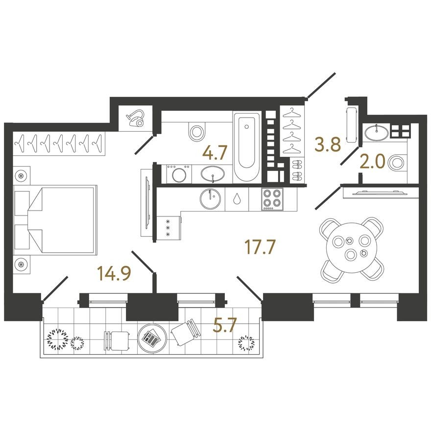 1к. квартира, 43.1 м²