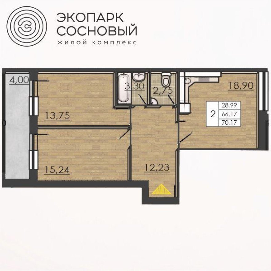 2к. квартира, 66.0 м²