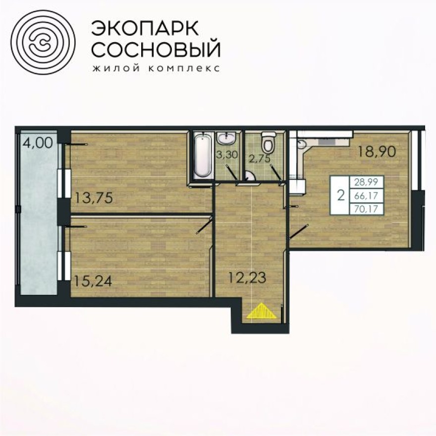 2к. квартира, 66.0 м²