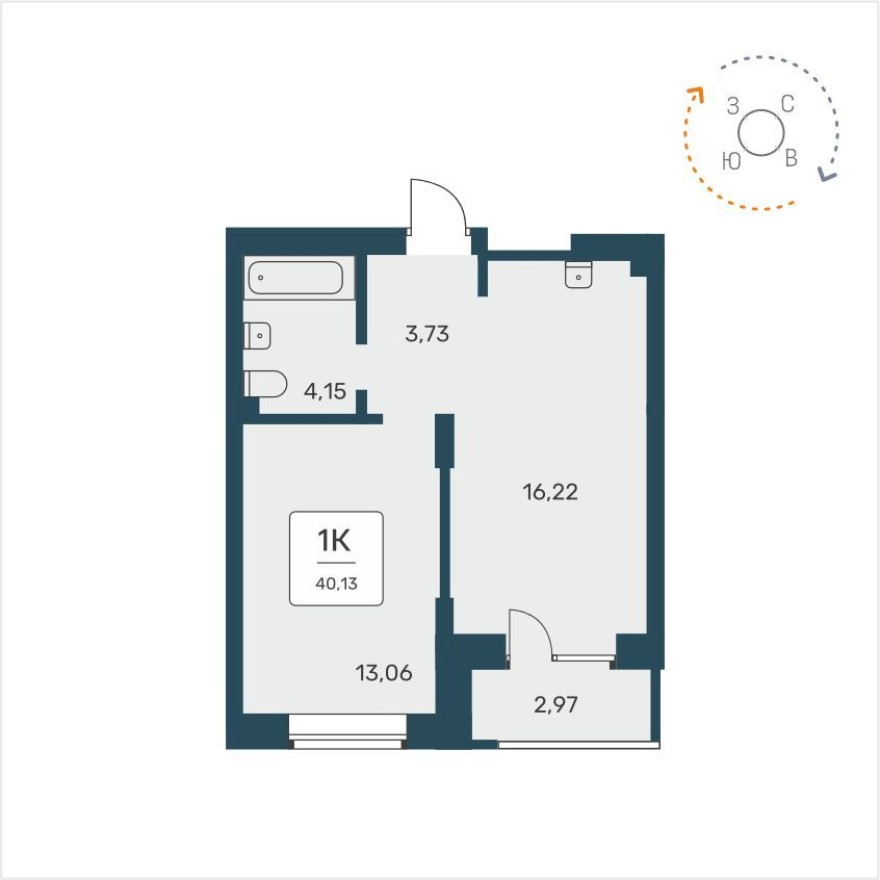1к. квартира, 40.1 м²