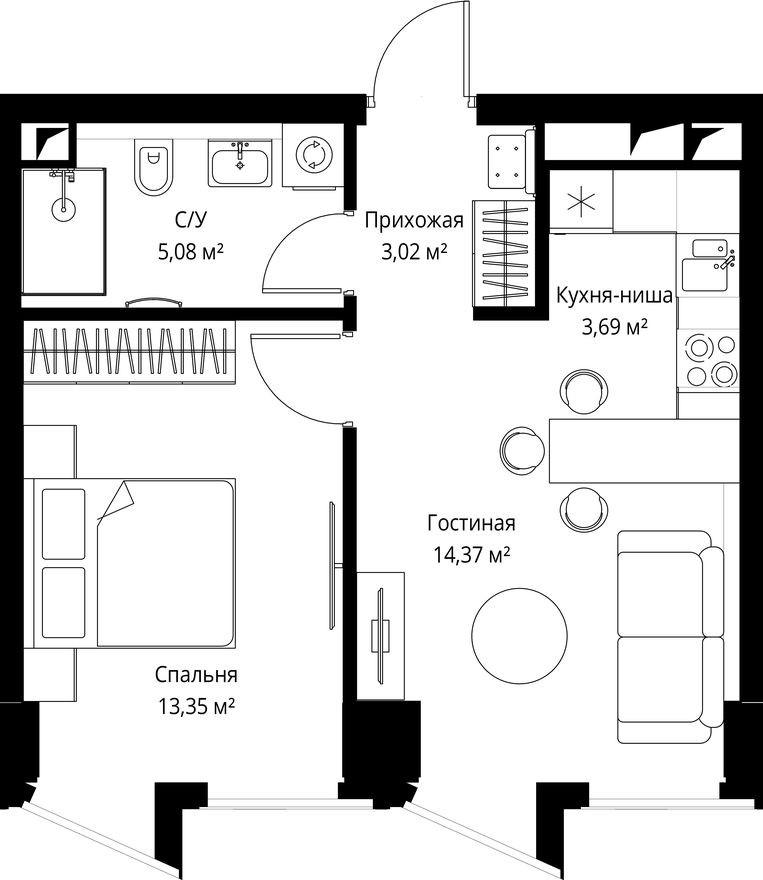 1к. квартира, 39.2 м²