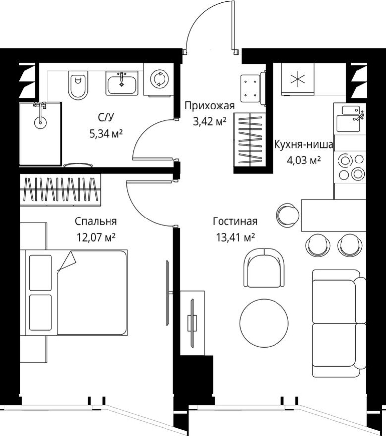 1к. квартира, 38.2 м²