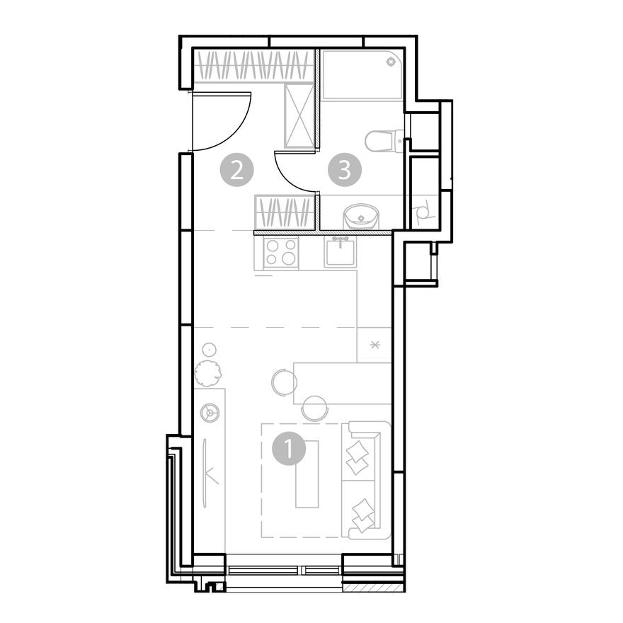 1к. апартаменты, 29.4 м²