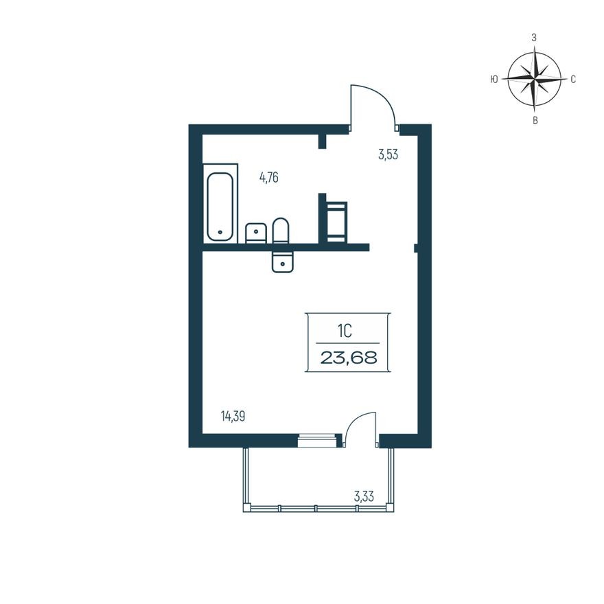 Студия-квартира, 23.3 м²