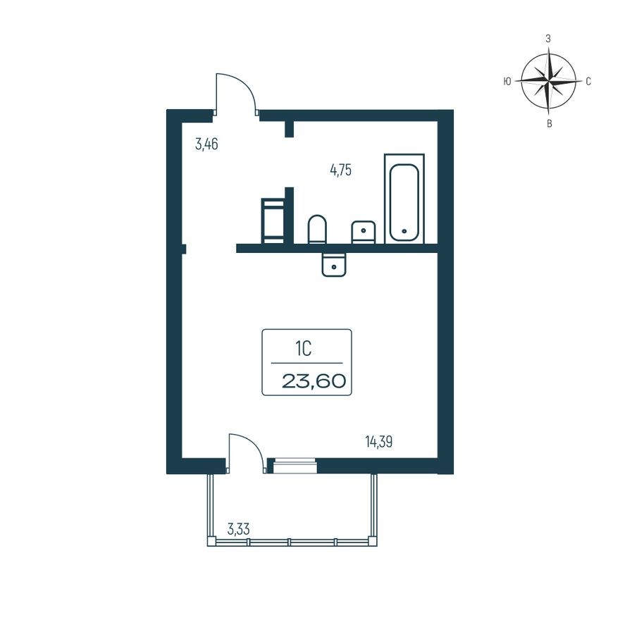 Студия-квартира, 23.2 м²