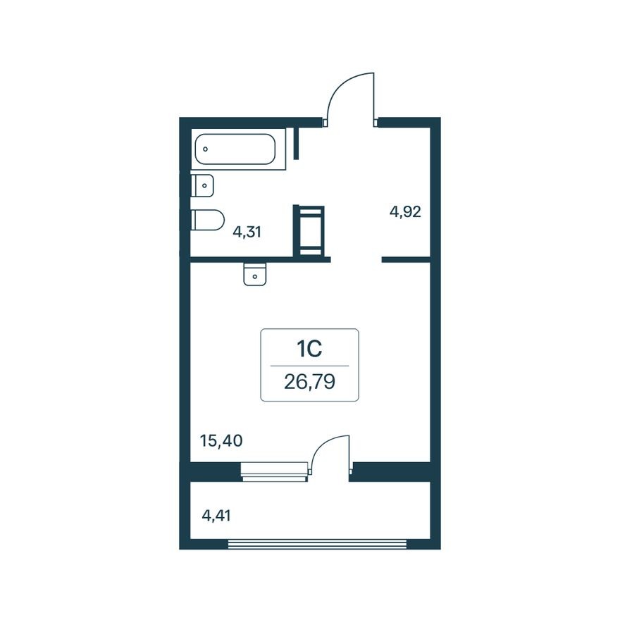 Студия-квартира, 26.6 м²