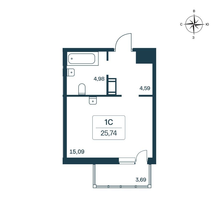Студия-квартира, 25.6 м²