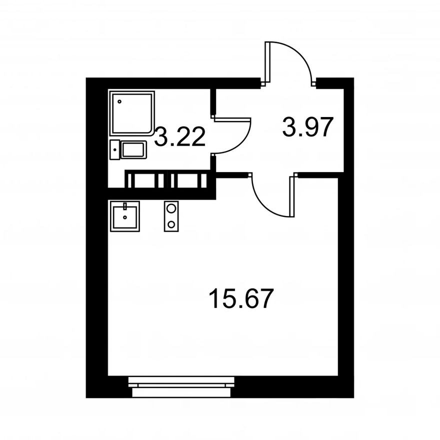 Студия-квартира, 22.9 м²