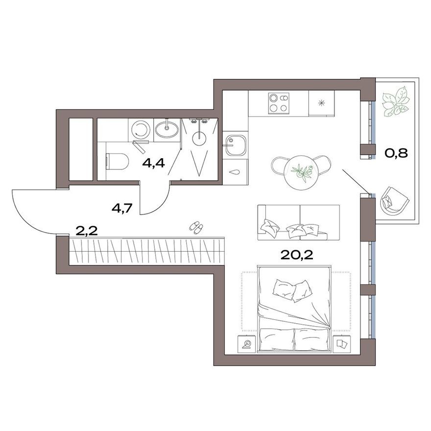 Планировка — Студия-квартира, 32.3 м²