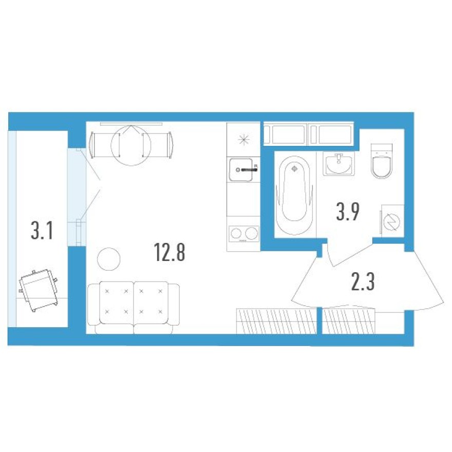 Планировка — Студия-квартира, 20.6 м²