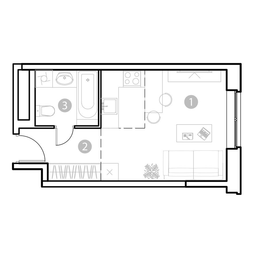 Планировка — 1к. апартаменты, 24.9 м²