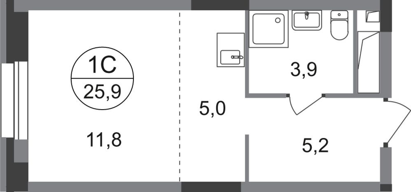 Студия-квартира, 25.9 м²