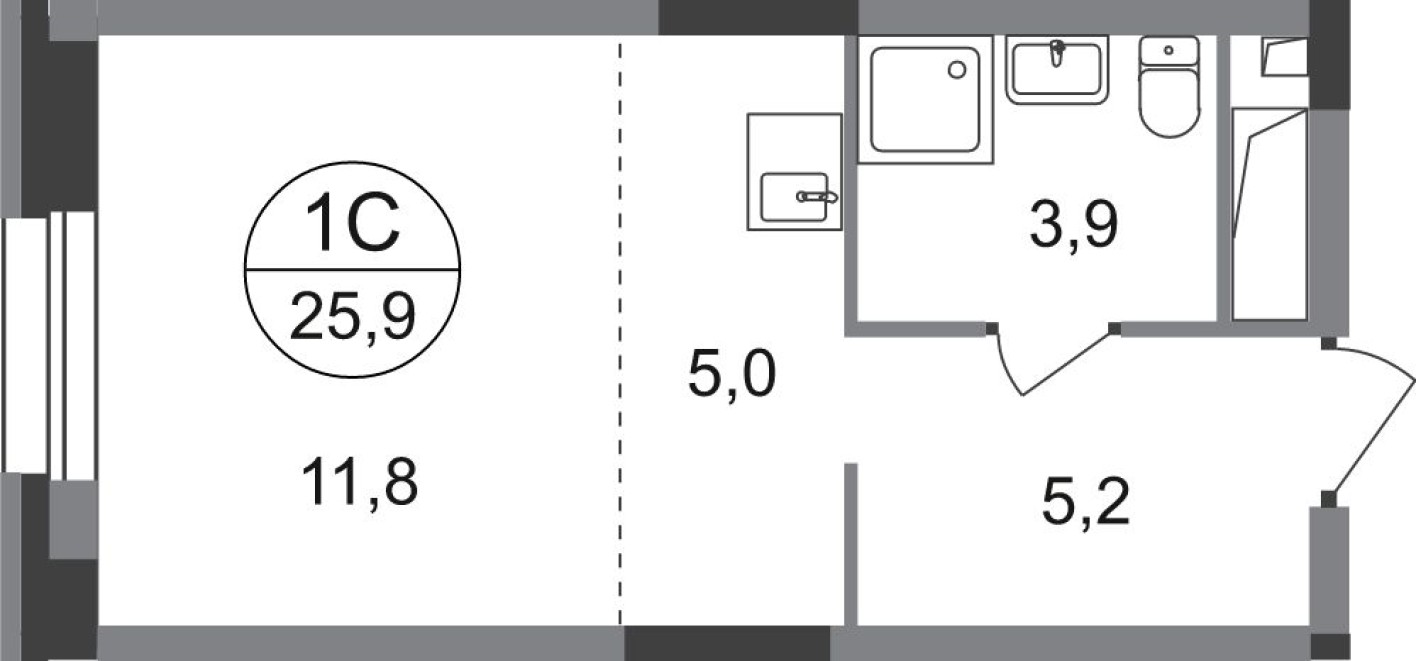 Студия-квартира, 25.9 м²