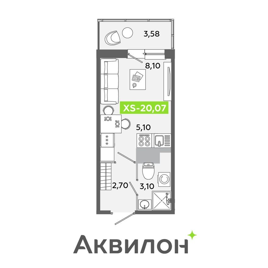 Студия-квартира, 20.1 м²