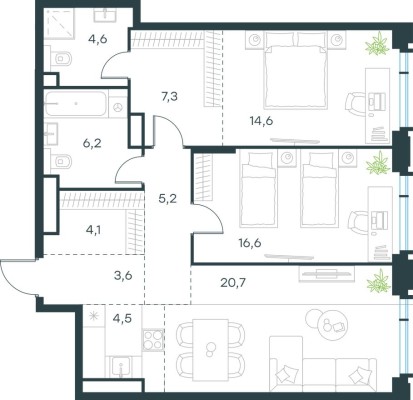 3к. квартира