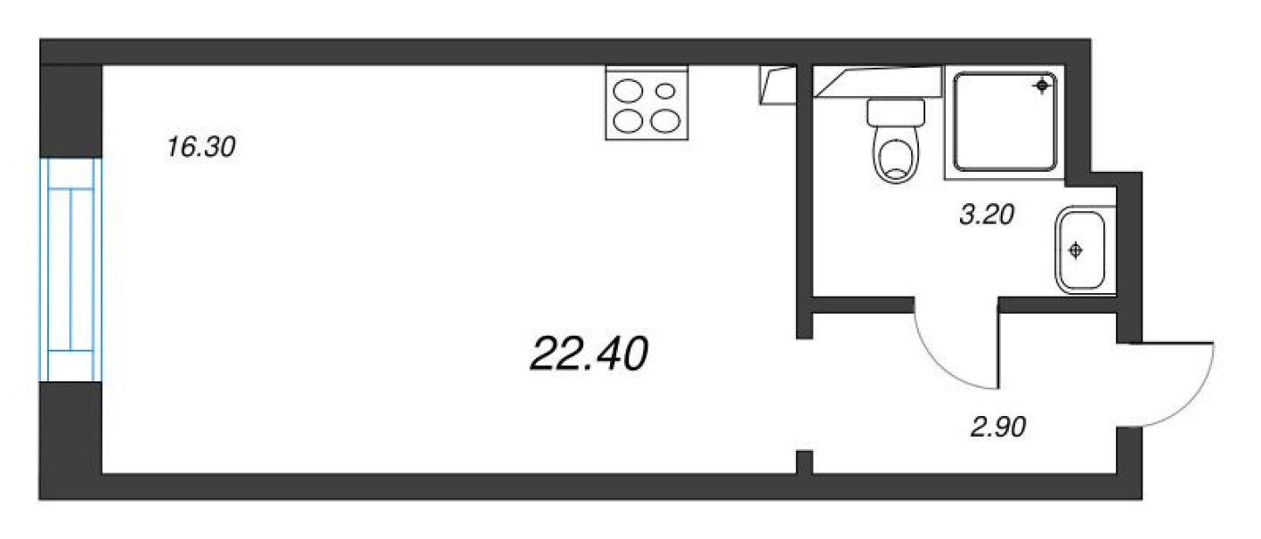 Планировка — Студия-квартира, 22.4 м²