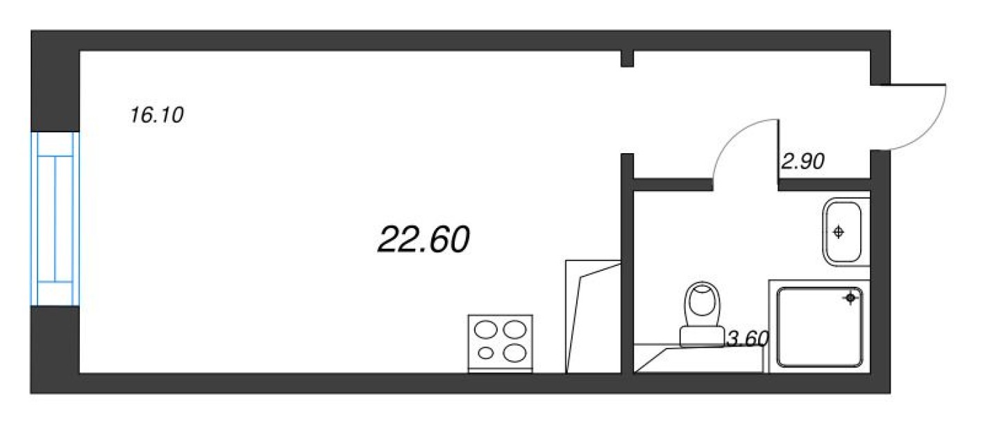 Планировка — Студия-квартира, 22.6 м²