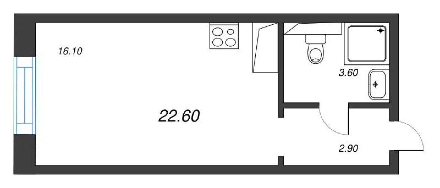 Планировка — Студия-квартира, 22.6 м²