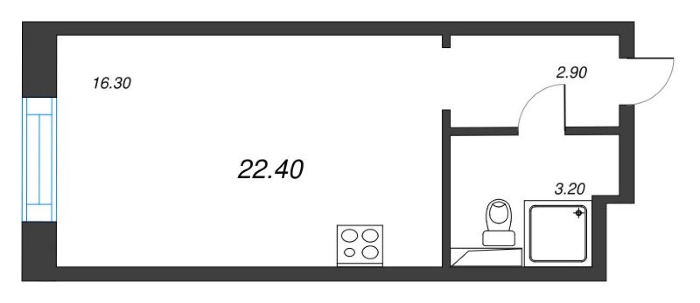 Планировка — Студия-квартира, 22.4 м²