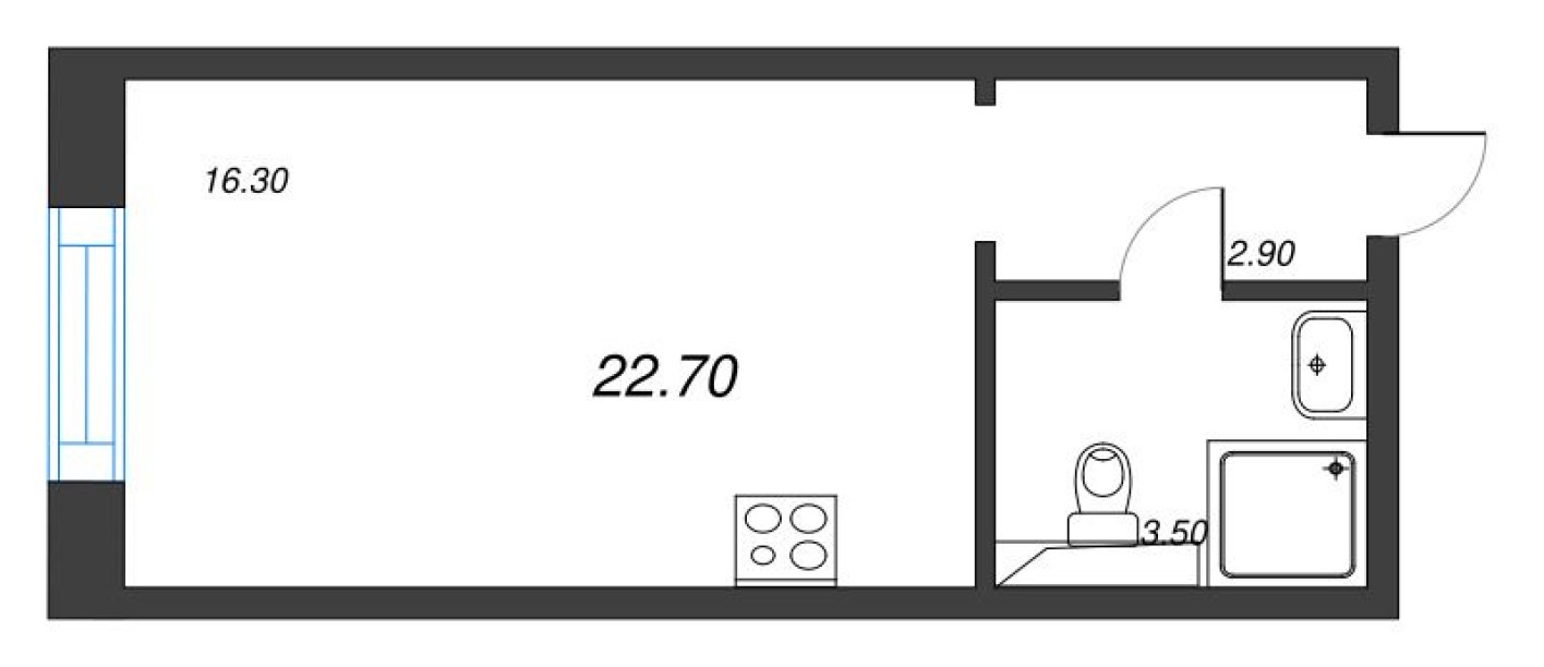 Планировка — Студия-квартира, 22.7 м²