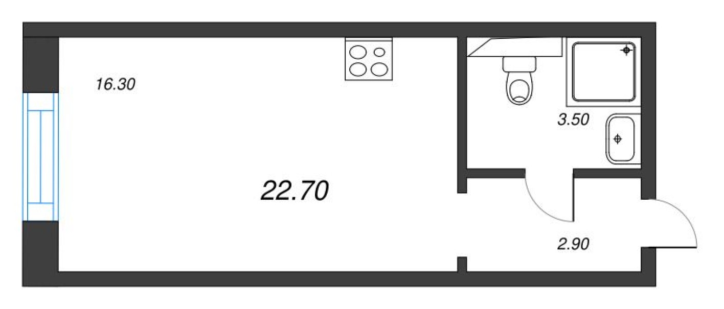 Планировка — Студия-квартира, 22.7 м²