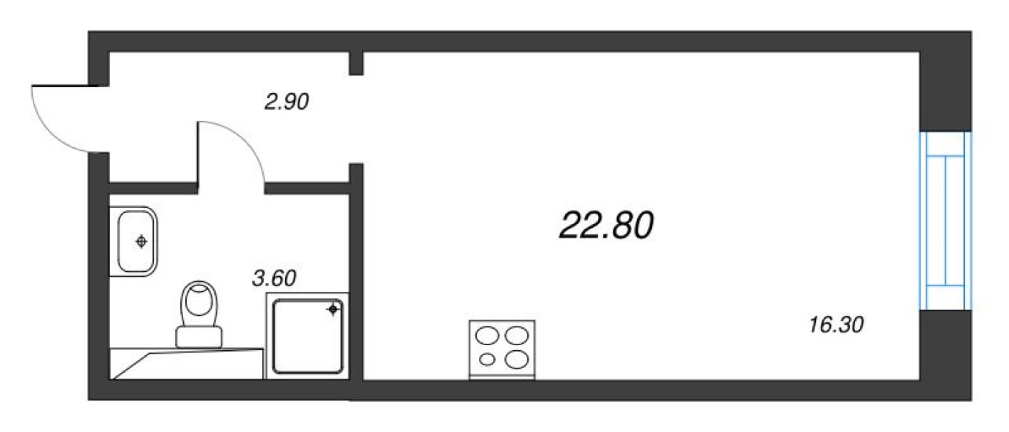 Планировка — Студия-квартира, 22.8 м²