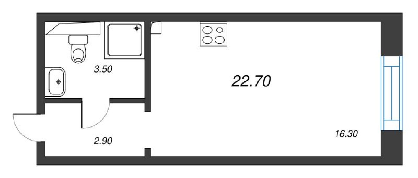Планировка — Студия-квартира, 22.7 м²