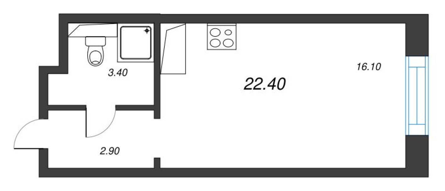 Планировка — Студия-квартира, 22.4 м²