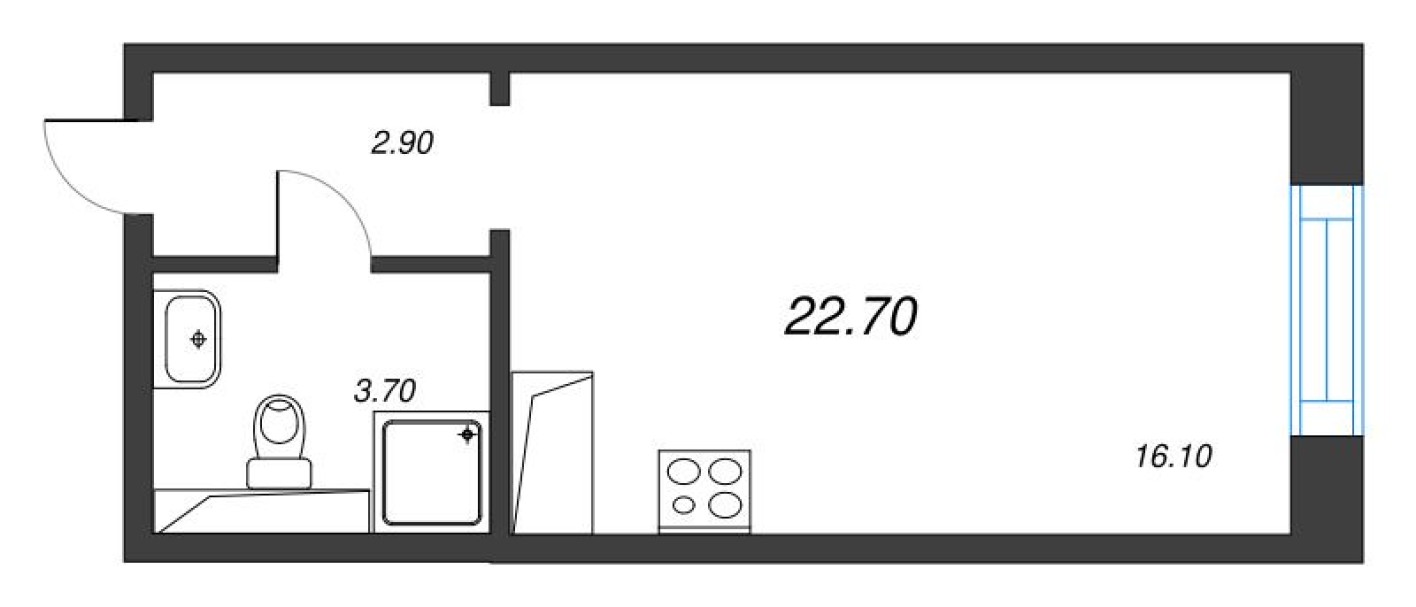Планировка — Студия-квартира, 22.7 м²