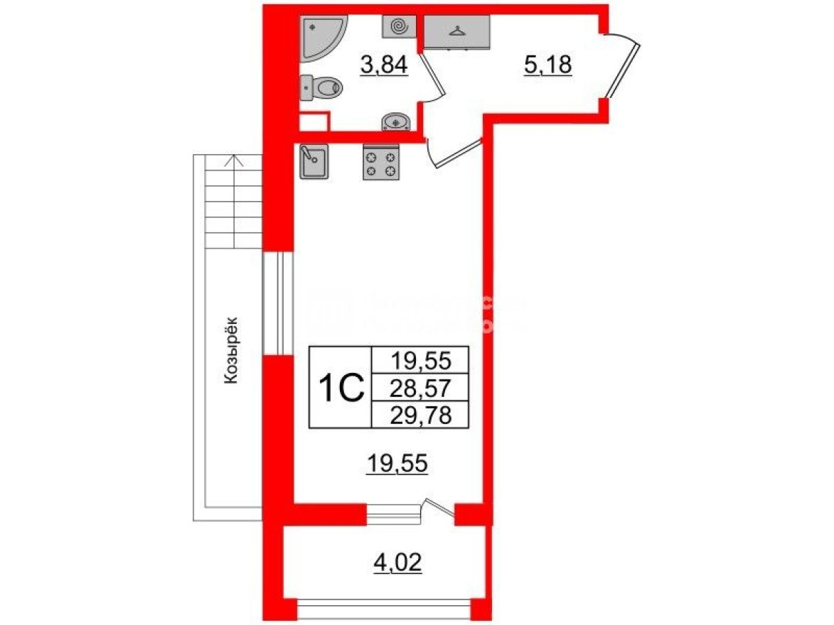 Студия-квартира, 28.3 м²