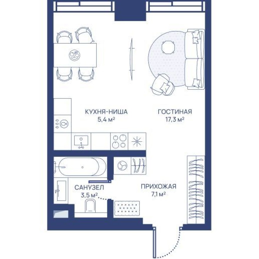 Студия-квартира, 33.3 м²