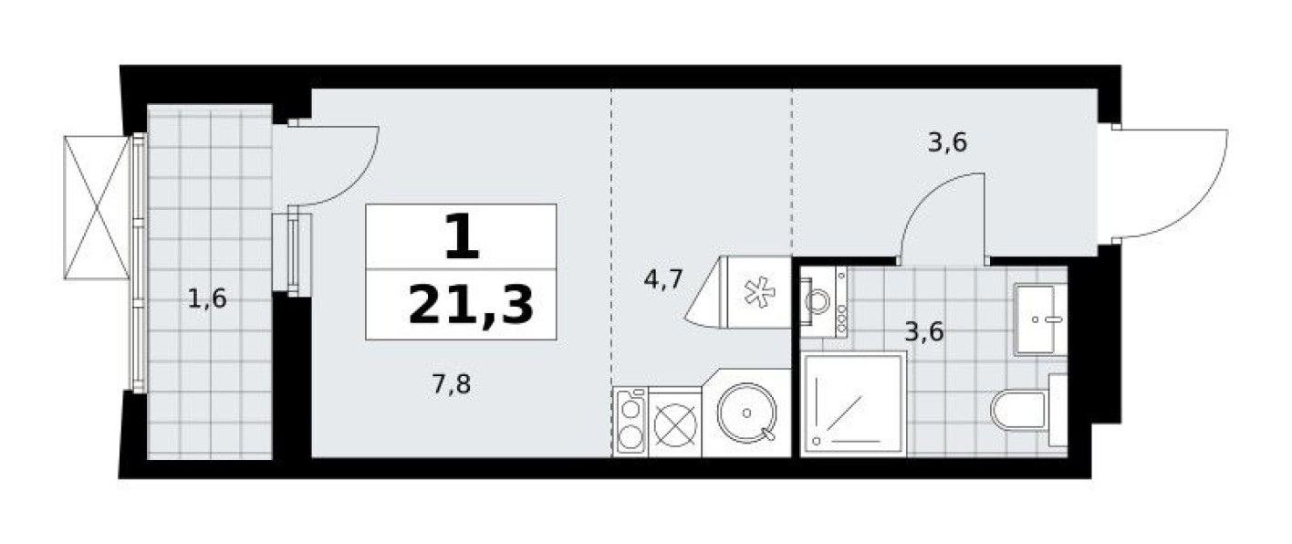 Планировка — Студия-квартира, 21.3 м²