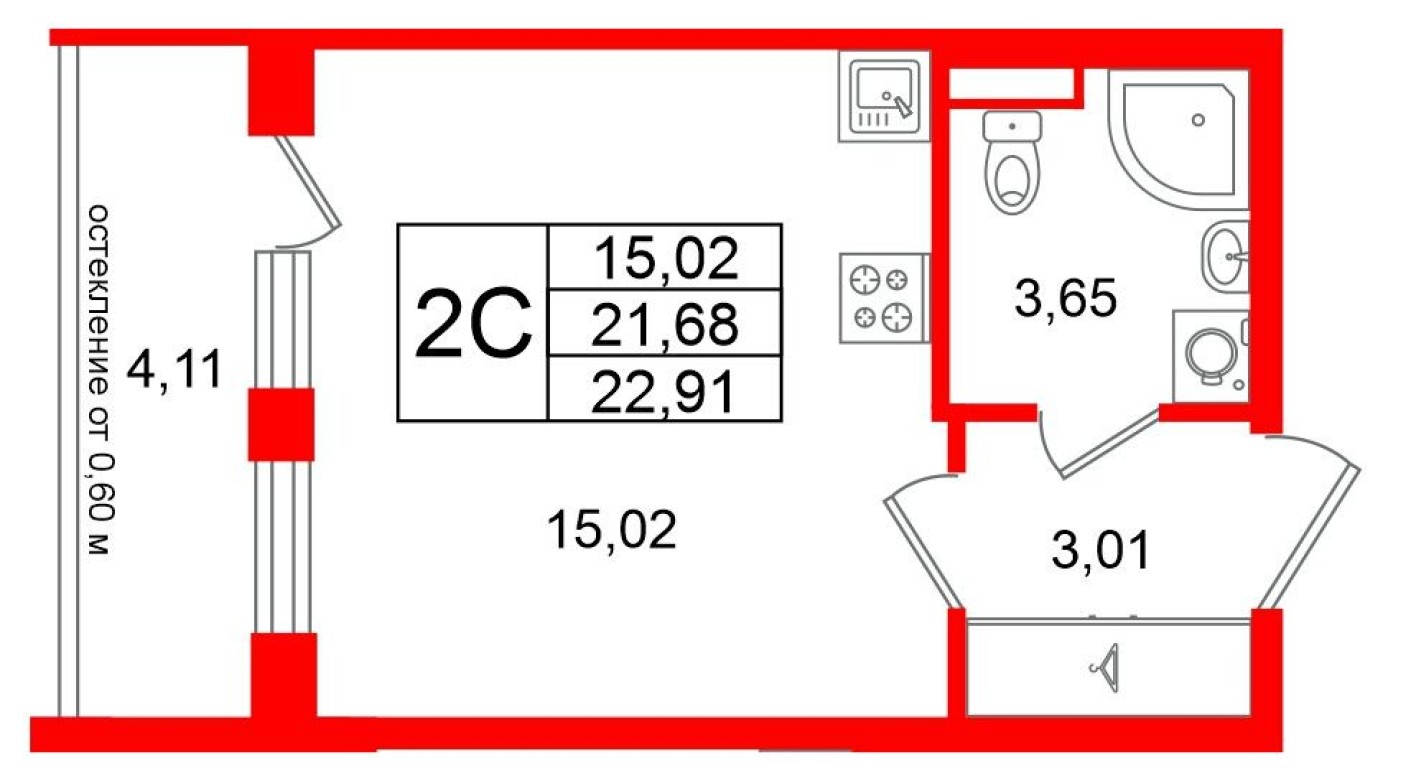 Планировка — Студия-квартира, 21.7 м²