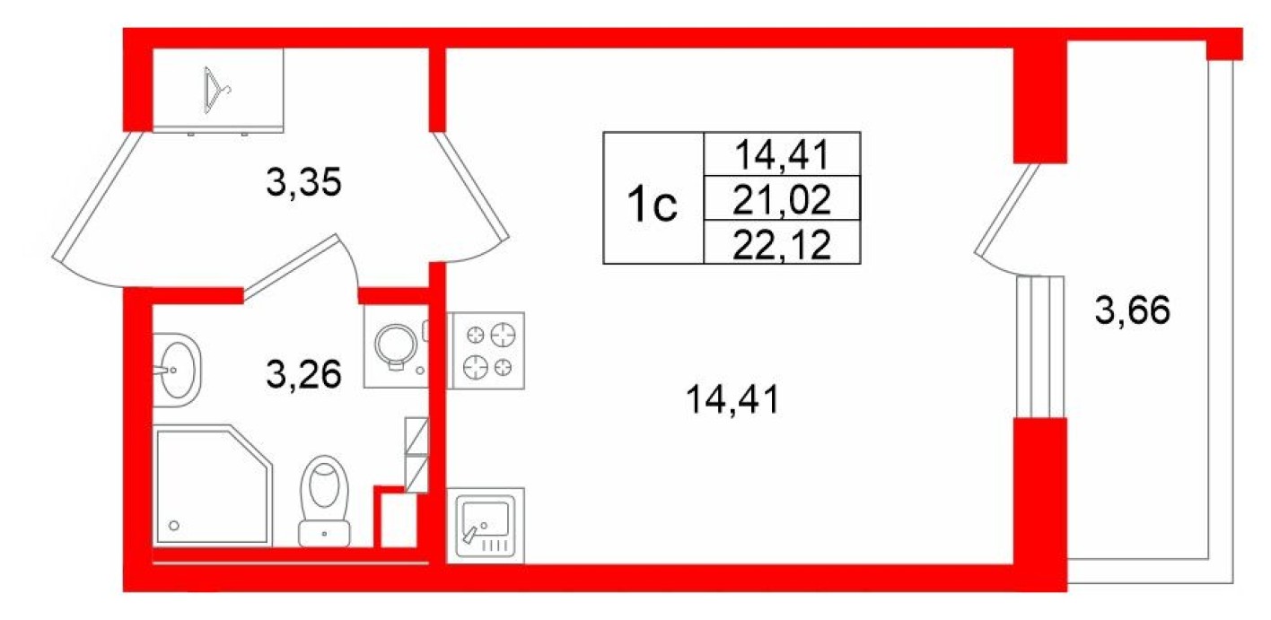 Планировка — Студия-квартира, 21.0 м²
