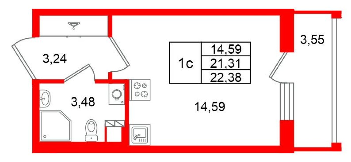 Планировка — Студия-квартира, 21.3 м²