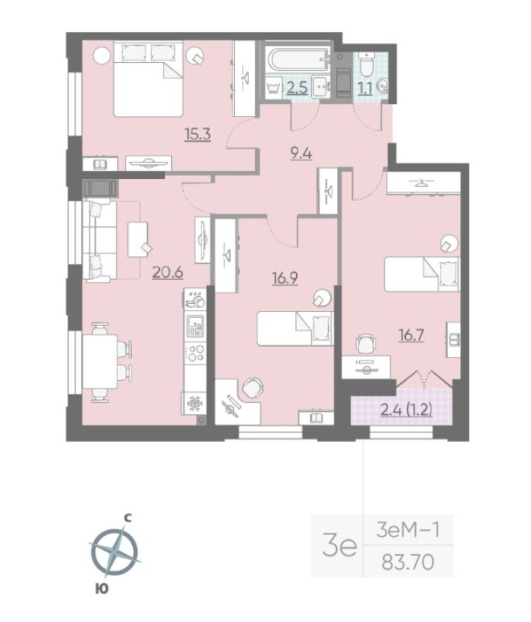 4е квартира, 82.6 м²