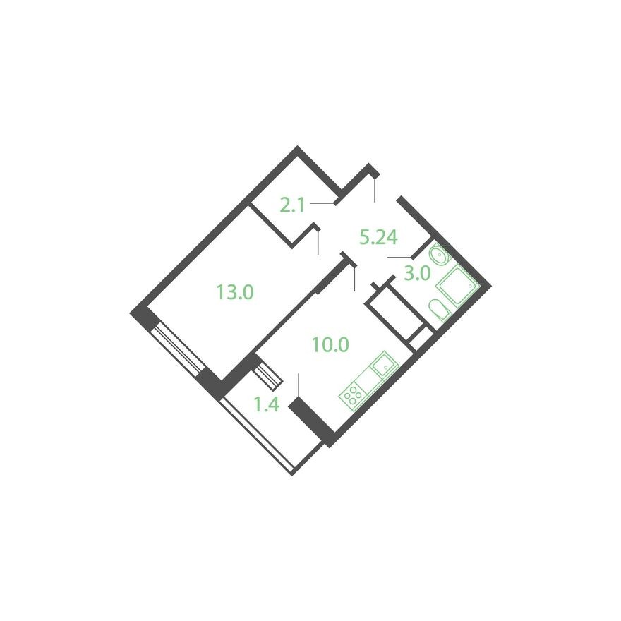 1к. квартира, 35.5 м²