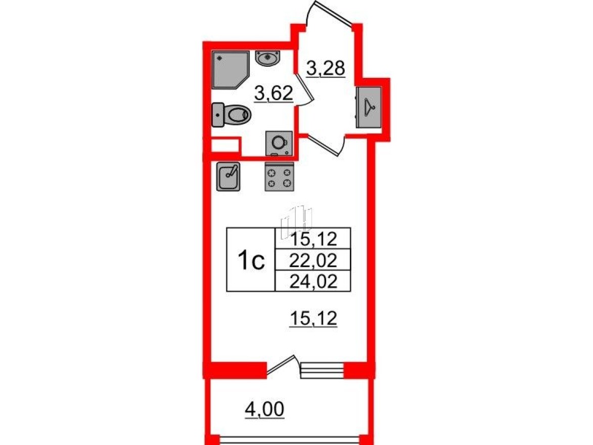 Планировка — Студия-квартира, 22.0 м²
